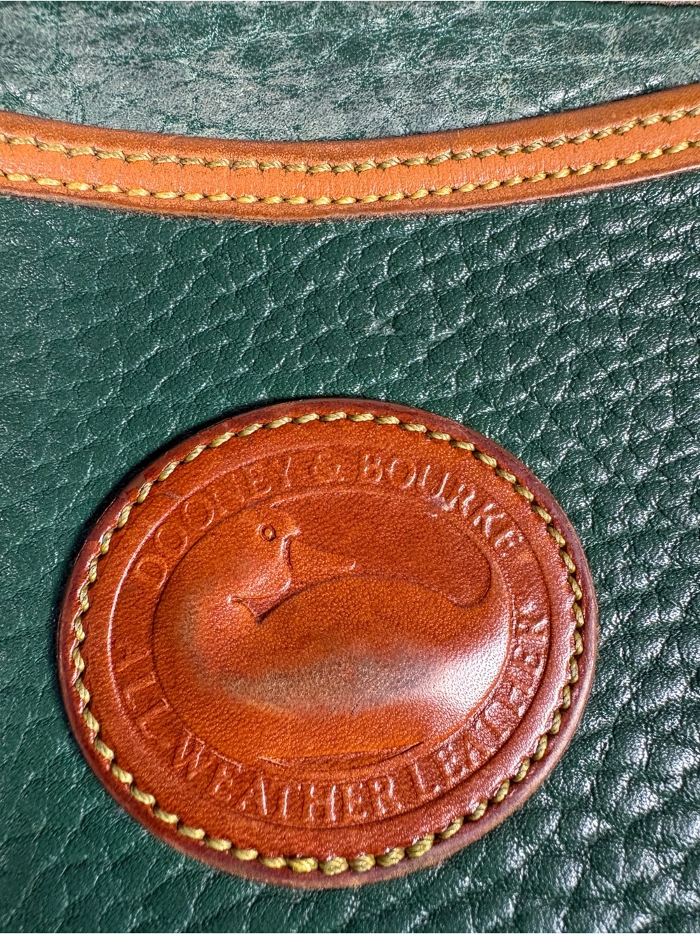 Dooney & Bourke AWL R51 Marble Bag Green Tan Leather Crossbody with Tan Trim - Picture 2 of 13
